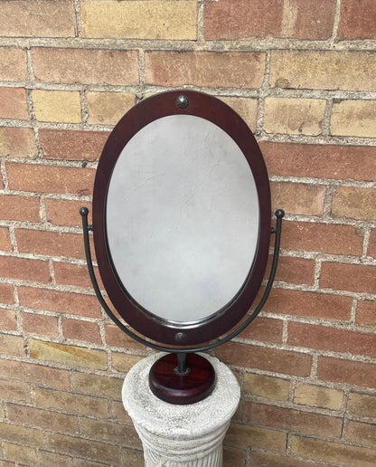 Oval Rotating Wood Mirror on Wood Pedestal - 22 in. tall, 13.5 in wide