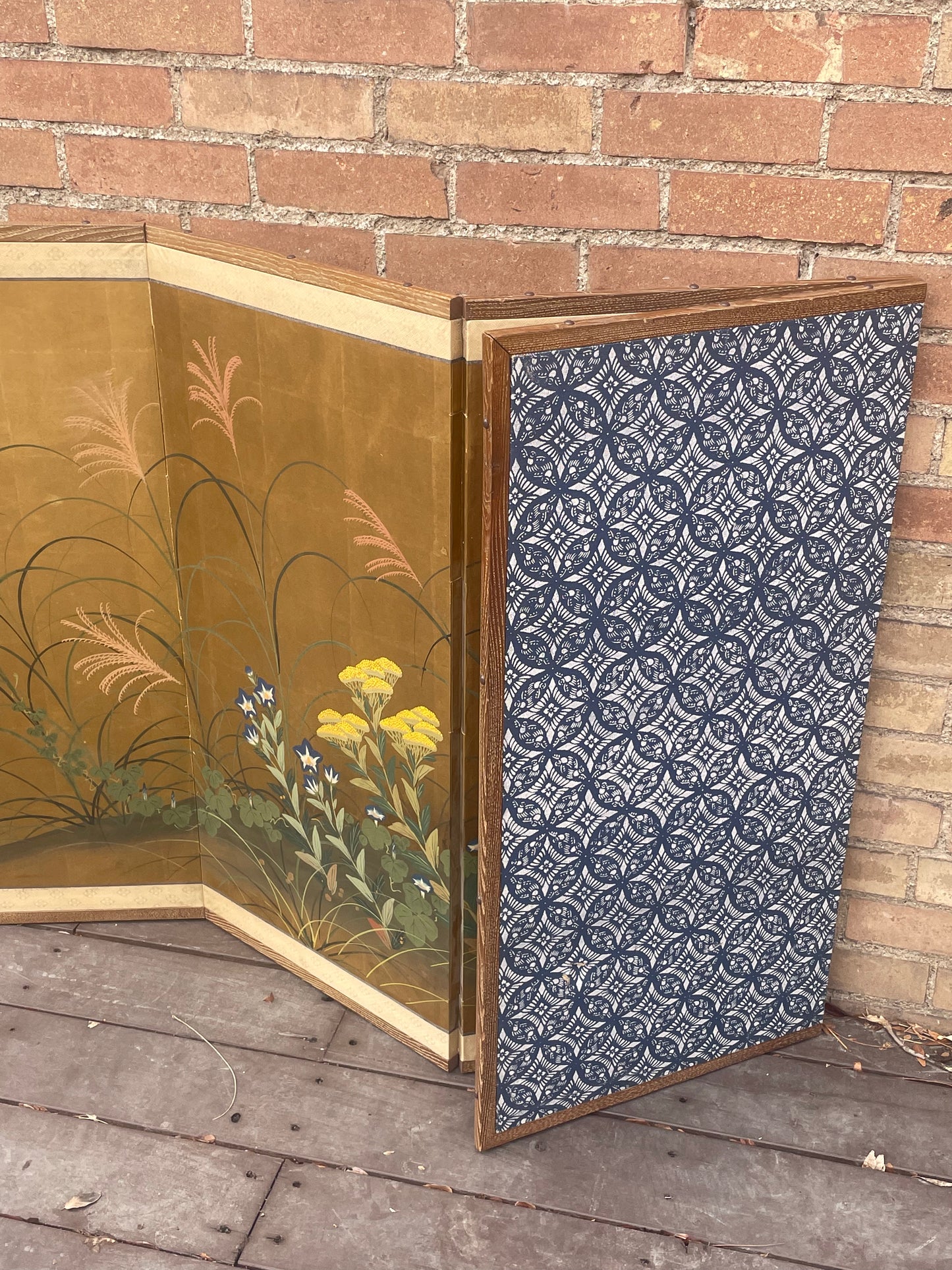 Vintage Handpainted Japanese Byobu 6-Panel Folding Divider