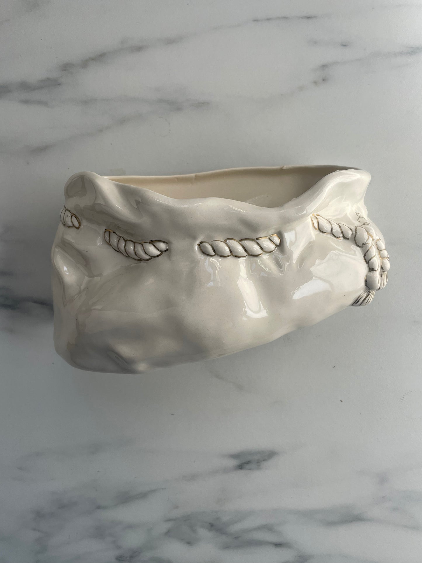 Sculpted Slouchy Clutch with Gold Ceramic Rope Ceramic Planter
