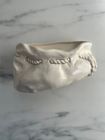 Sculpted Slouchy Clutch with Gold Ceramic Rope Ceramic Planter