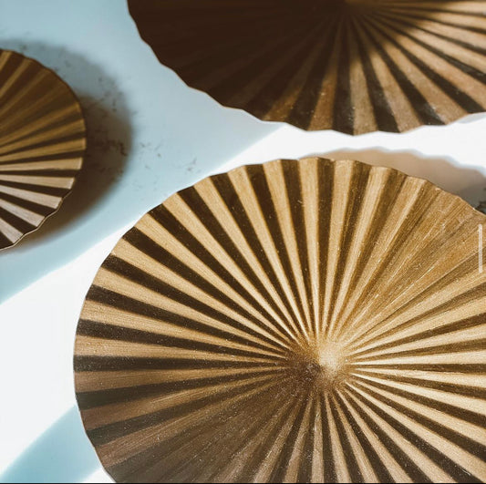 Wall Mounted Gold Metal Sunburst Saucers - Trio