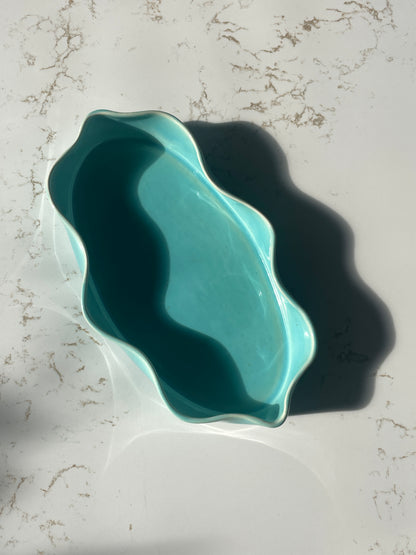 Vintage Turquoise Ruffled Dish by California Pottery