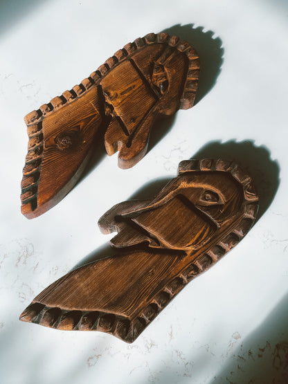 Hand-Carved Wooden His & Hers Horse Head Wall Hanging sold as pair of 2