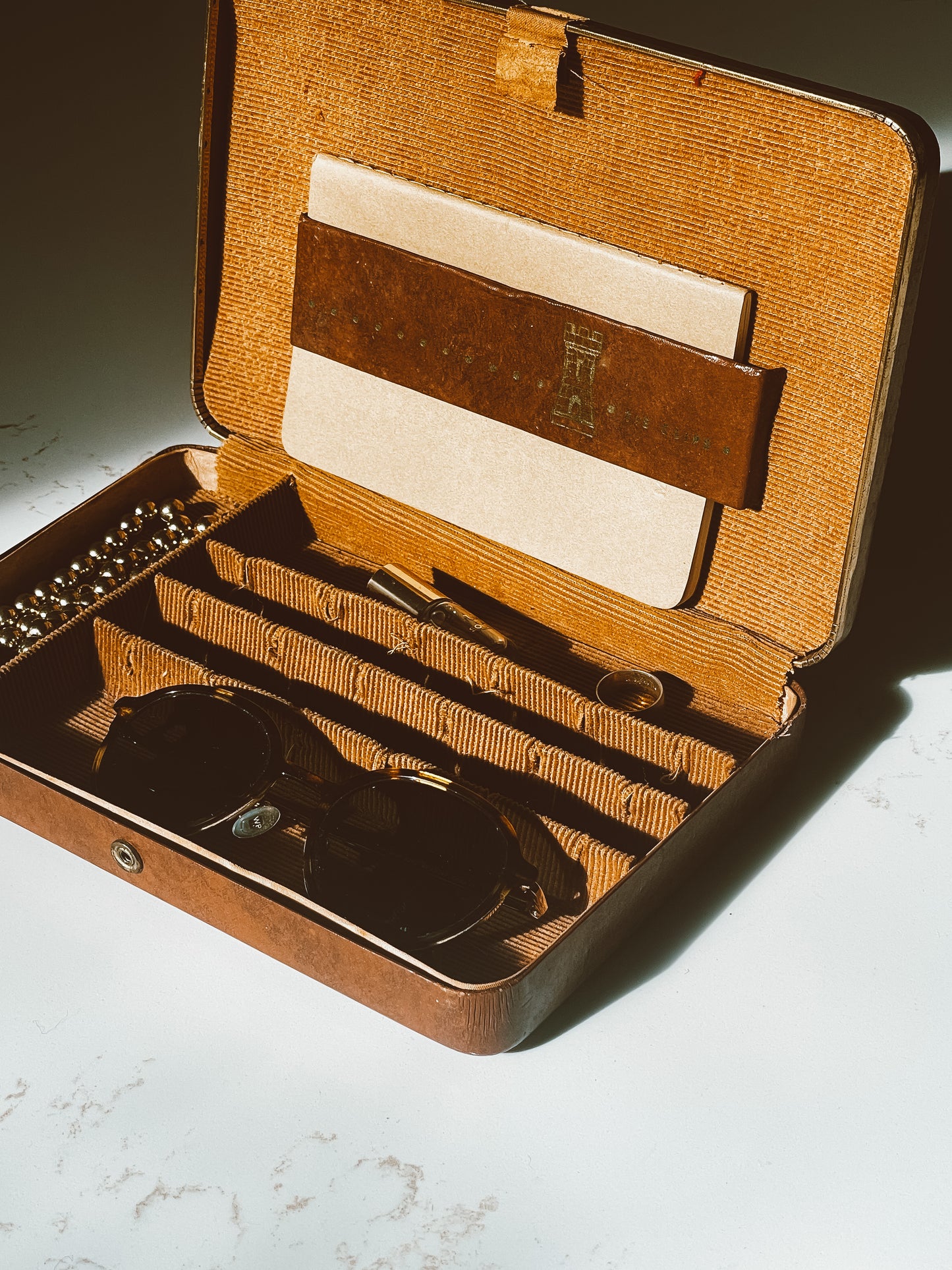 Vintage Leather Gold Embossed Chess Piece Valet Case by Hickock