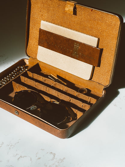 Vintage Leather Gold Embossed Chess Piece Valet Case by Hickock