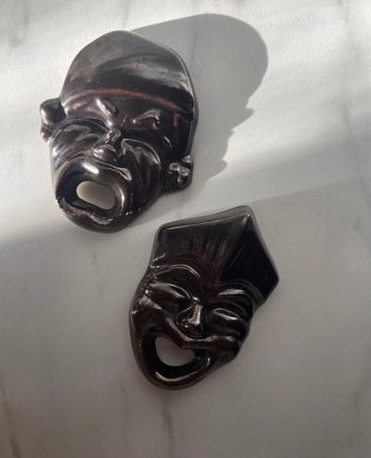 Pair of Sculpted Ceramic Joker Theater Masks