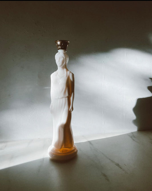 60s White Glass Grecian Avon Body Oil Bottle
