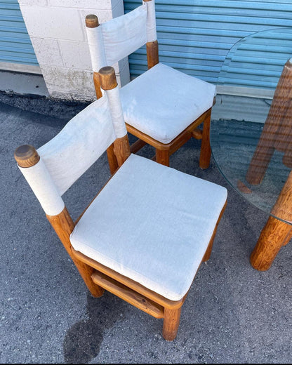 Pine Dining Set 4 Chairs and Table with Glass Top