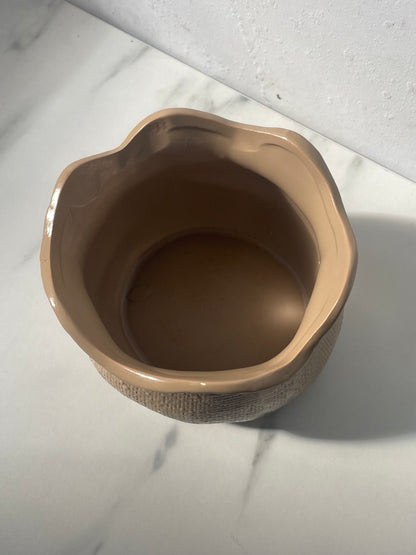 Petal-lipped Planter with Pressed Woven Texture