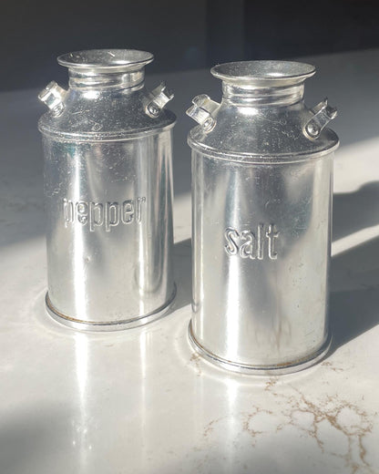 Vintage Aluminum Milk Can Salt and Pepper Shakers