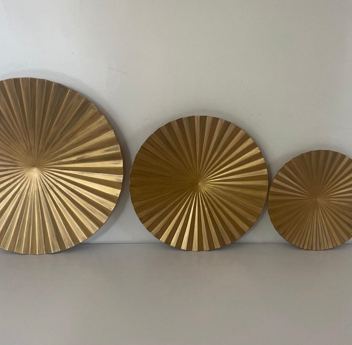 Wall Mounted Gold Metal Sunburst Saucers - Trio
