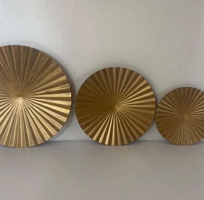 Wall Mounted Gold Metal Sunburst Saucers - Trio