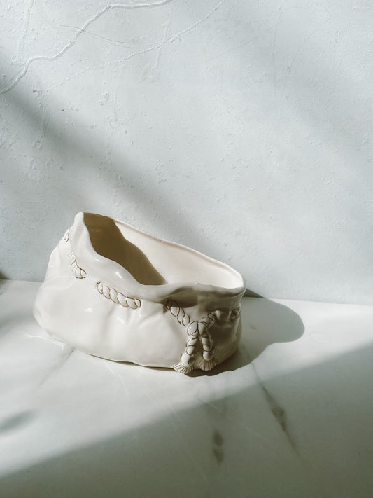 Sculpted Slouchy Clutch with Gold Ceramic Rope Ceramic Planter